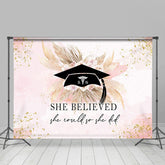 Aperturee - She Believed Pink Floral Boho Graduation Backdrop